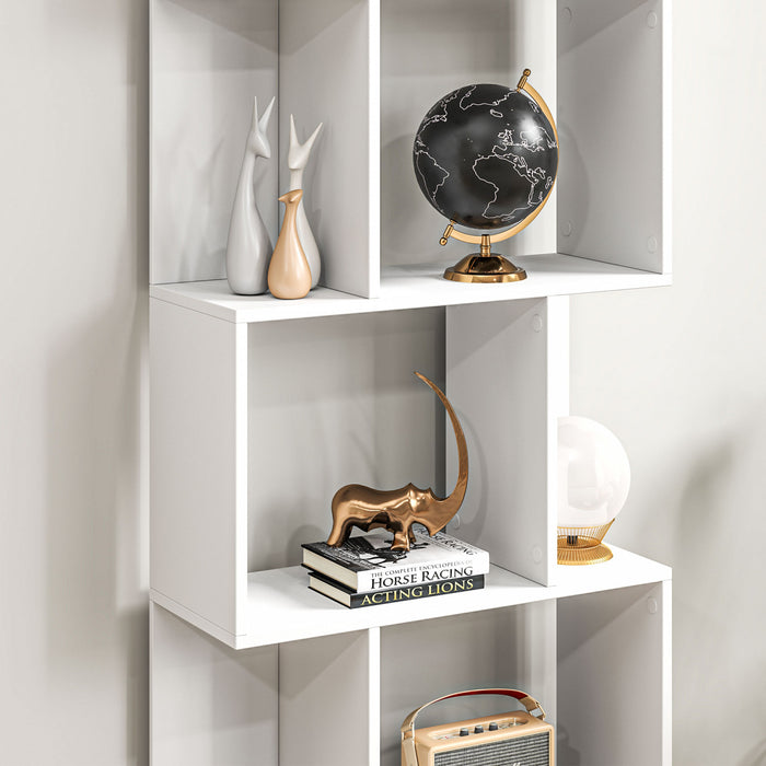 HOMCOM Geometric Bookcase, 5-Tier S Shaped Bookshelf, White