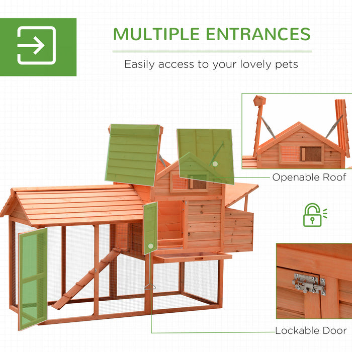 Pawhut 82\" Deluxe Wooden Chicken Coop Poultry Habitats Large Rabbit Hutch Hen House Outdoor Cage With Ventilation Window,run And Nesting Box