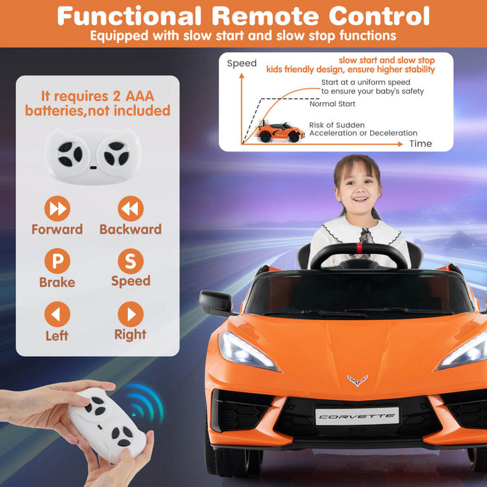 Costway 12v Electric Kids Ride On Car With Remote Control Wireless Connection Lights Orange