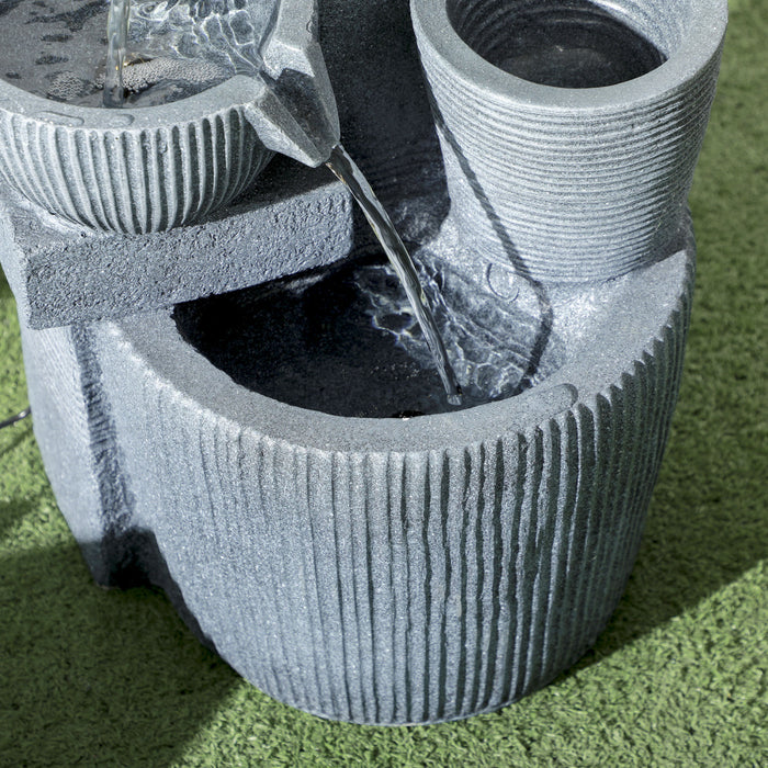 Outsunny Outdoor Water Fountain, Waterfall Fountain With Led Lights