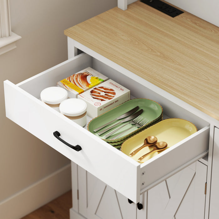HOMCOM 69\" Pantry Cabinet, Kitchen Cabinet with Charging Station, White