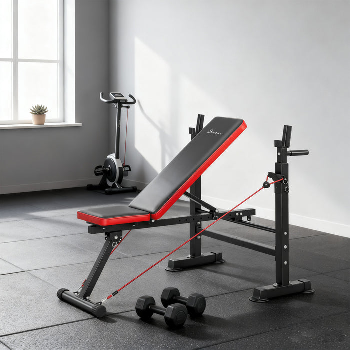 Soozier Adjustable Weight Bench with Squat Rack, Incline Flat Bench Press