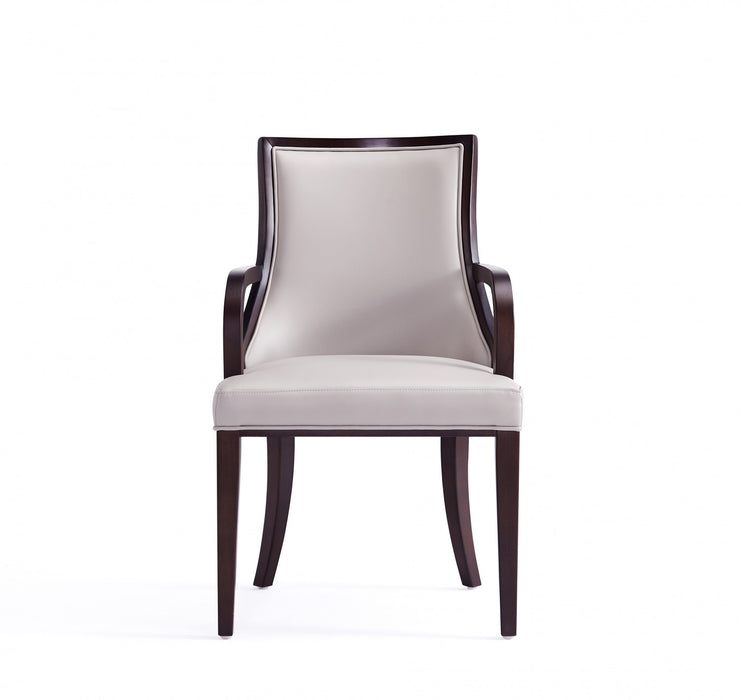 Grand Traditional Wood Upholstered Armchair in Light Gray - Set of 2 Dining Chair