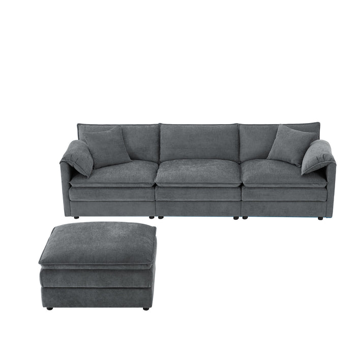 Nimbus 103 Inch Chenille Modular Sectional Sofa with Ottoman and Double Cushions, Dark Gray