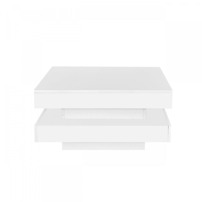 Ryan Rotating Coffee Table with LED Lighting and 360° Swivel Top,White