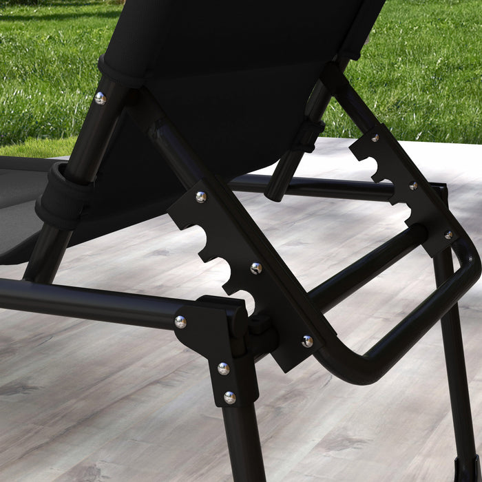 Outsunny 2-piece Folding Chaise Lounge, Reclining Tanning Chairs, Black