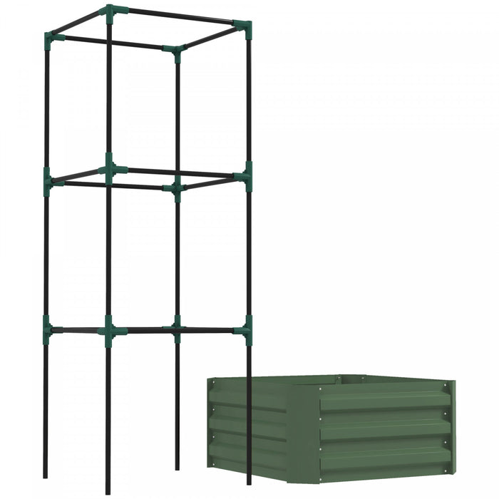 Outsunny Raised Garden Bed, 24\" X 24\" X 11.8\" Outdoor Galvanized Planter Box With 3-tier Trellis Tomato Cage And Open Bottom For Climbing Vines, Vegetables, Flowers, Green