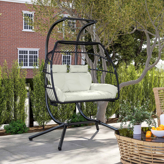 Outsunny Double Hanging Egg Chair, Foldable Hammock Chair, Cream White