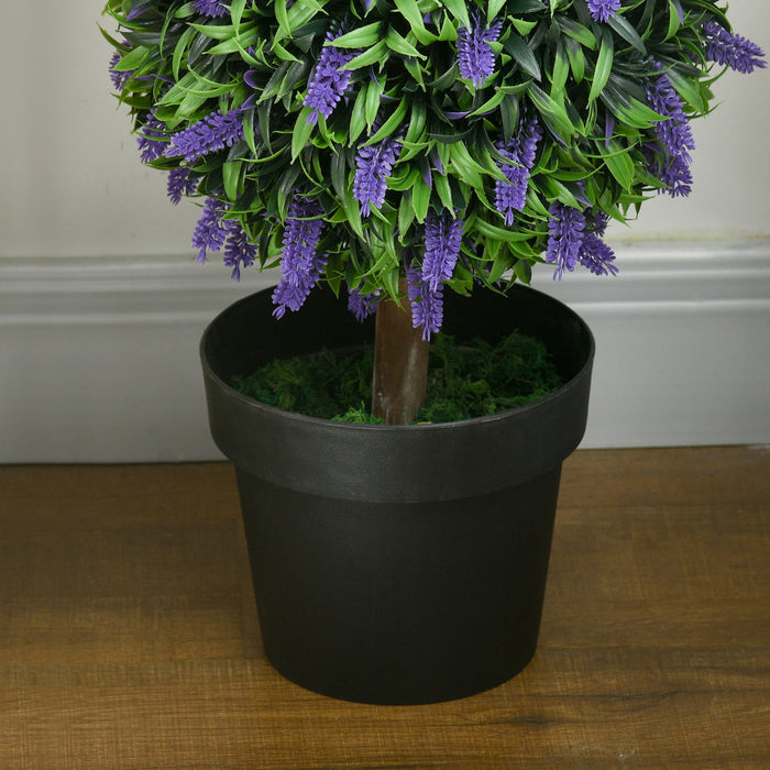 HOMCOM 3.5ft Set of 2 Potted Artificial Plant Ball Tree w/ Lavender Flowers