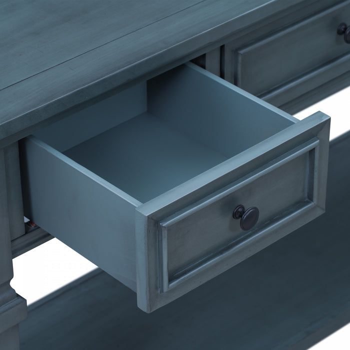 Sabina Solid Wood Console Table With 3 Drawers And Shelf - Navy