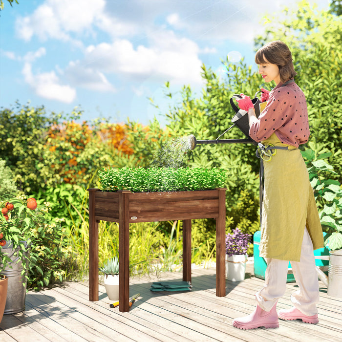 Outsunny 34\"x18\"x30\" Elevated Planter Box, Wooden Patio Raised Garden Bed