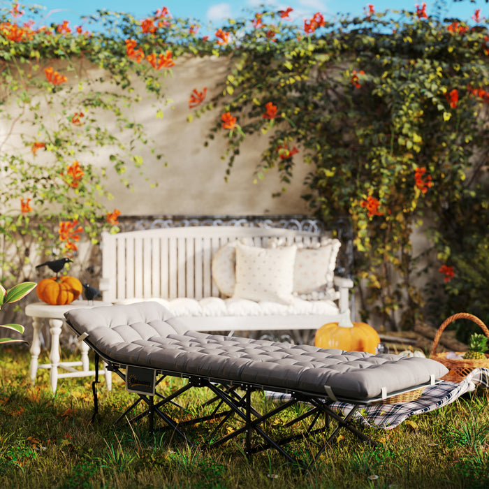 Outsunny Camping Cot For Adults With Mattress, Folding Bed, Light Grey