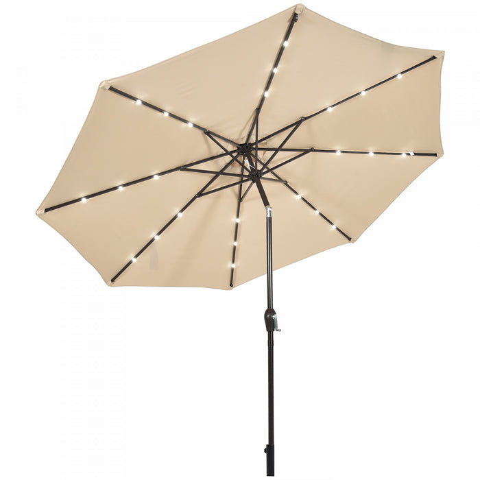 Costway 10' Solar LED Lighted Patio Market Umbrella Shade Tilt Adjustment Crank Beige