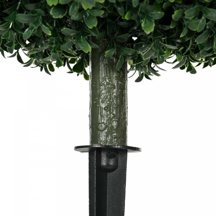 HOMCOM Set of 2 Artificial Boxwood Topiary Trees with Ground Stakes