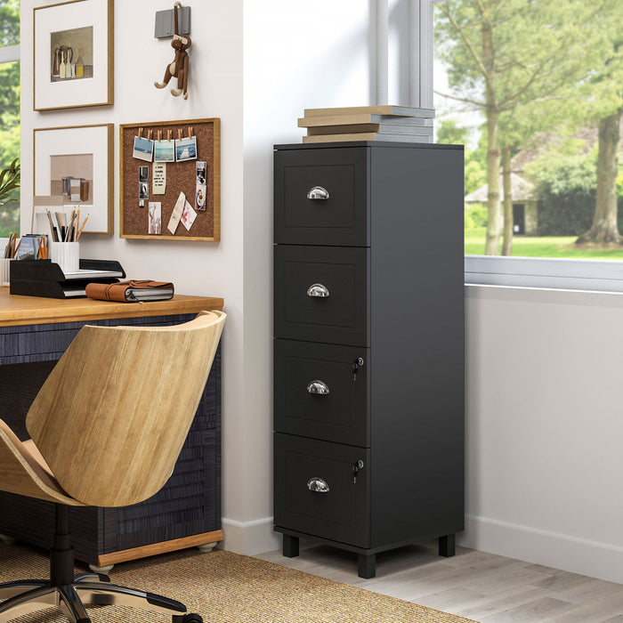 HOMCOM Lateral File Cabinet with 4 Drawer, Lock, for A4 Letter, Black