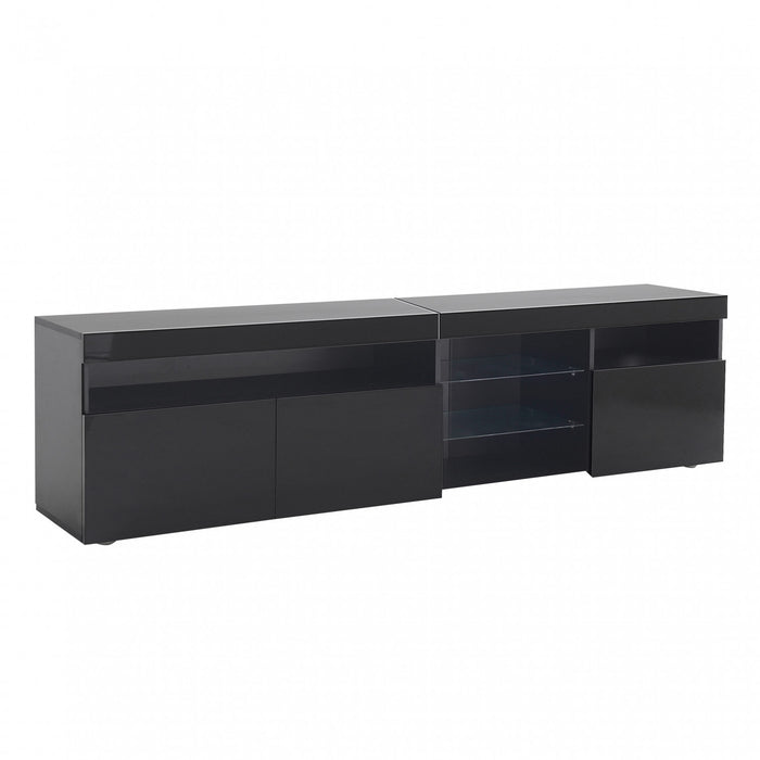 James 70.8\" Modern TV Cabinet with USB LED Lighting and High Gloss Front,Black Tv Stand