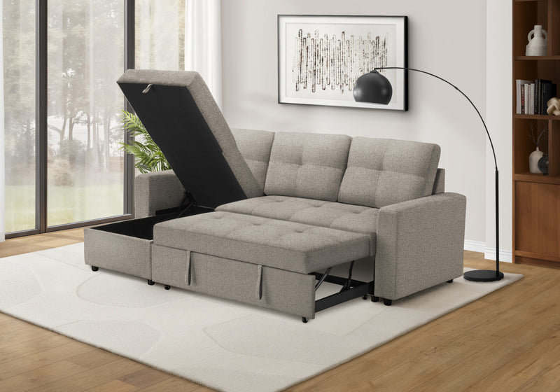 Sleeper Sofa, 90\" Length, Convertible Sofa Bed, Storage Chaise, Light Brown Fabric Sleeper Sofa