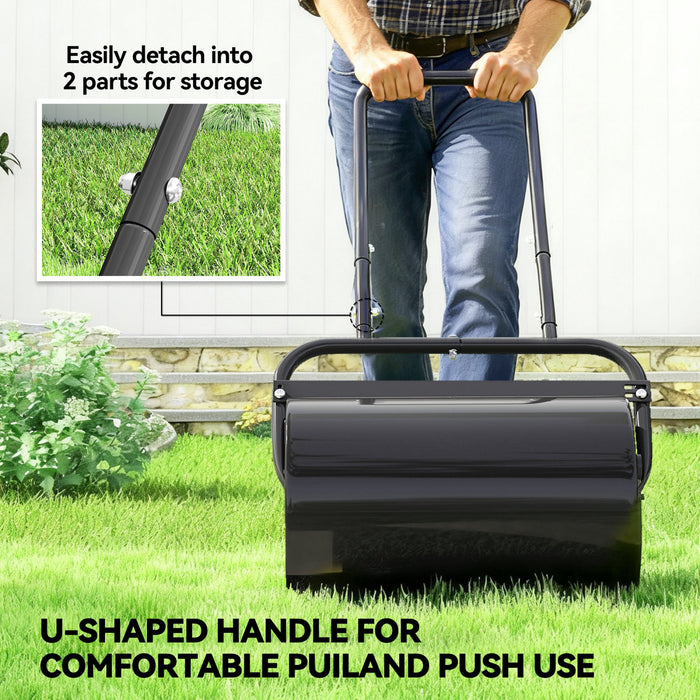 Outsunny 20\" Push/Tow Behind Lawn Roller, Heavy Duty Sod Drum Roller Filled with 11 Gal Water/136 Lbs Sand, Grass Flattener for Yard, Patio, Park, Black