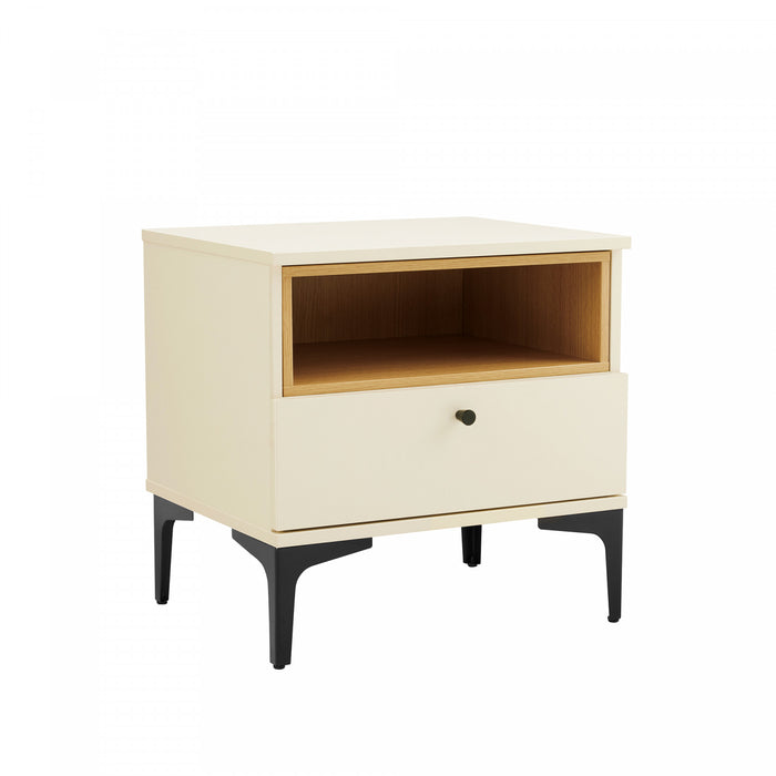 Amara Modern 20\" Nightstand in Cream and Light Oak (1-Drawer)