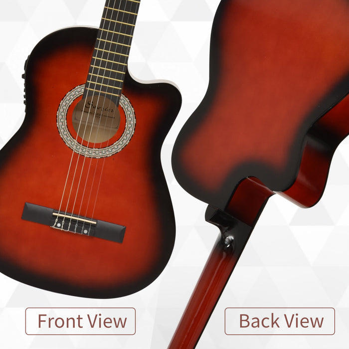 Soozier 39.5 Inch Electric Guitar Kit, Classic Acoustic Guitar for Beginner with Nylon/Steel Strings, Beige Strap, 3 Picks and Case Bag, Wine Red