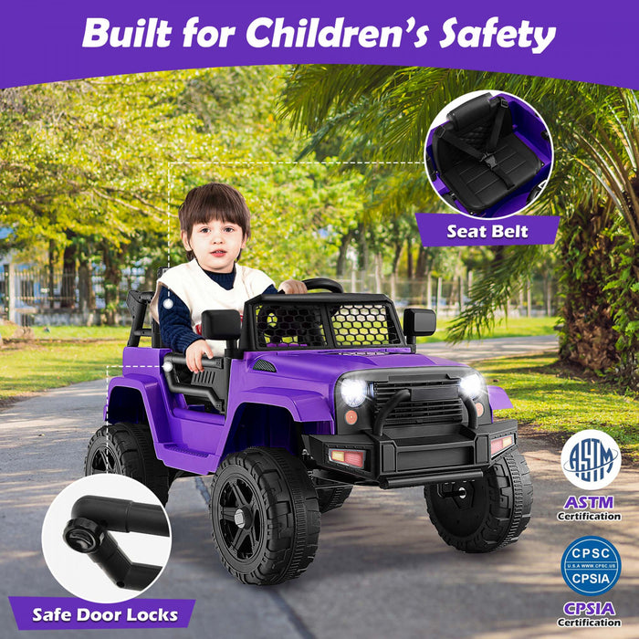 Costway 12v Kids Ride On Truck Car Electric Vehicle Remote With Music & Light Purple