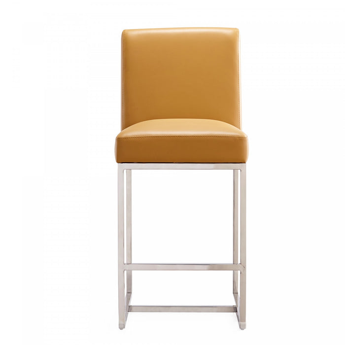 Element Modern Metal Upholstered Counter Stool in Camel - Set of 2