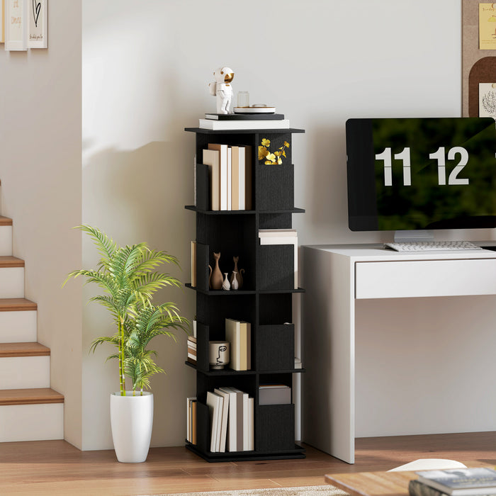 HOMCOM 4 Tier Rotating Bookshelf 360° Revolving Bookcase with Cubbies Black