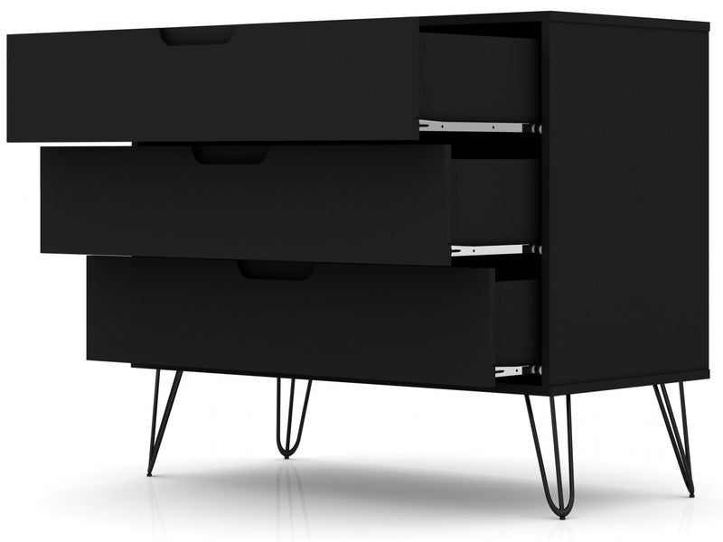Rockefeller Mid-Century Modern 35\" Dresser in Black (3-Drawer) - Set of 2