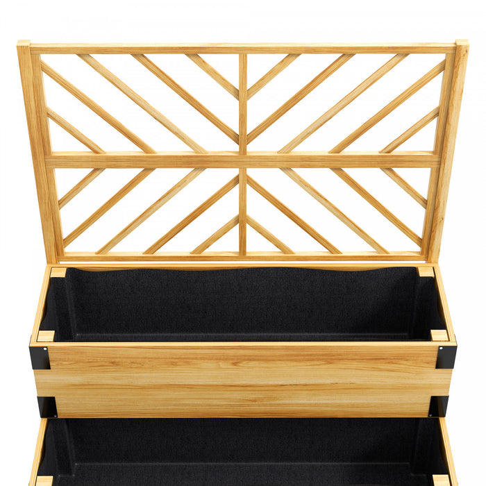Outsunny 2 Tier Wooden Raised Bed W/ Trellis Elevated Planter Box, Natural
