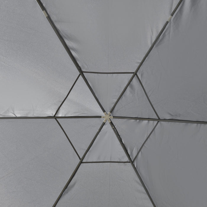 Outsunny Φ13' Hexagon Party Tent Patio Gazebo Outdoor Activity Event Canopy Quick Sun Shelter Pavilion With Netting Mesh Sidewall Dark Grey