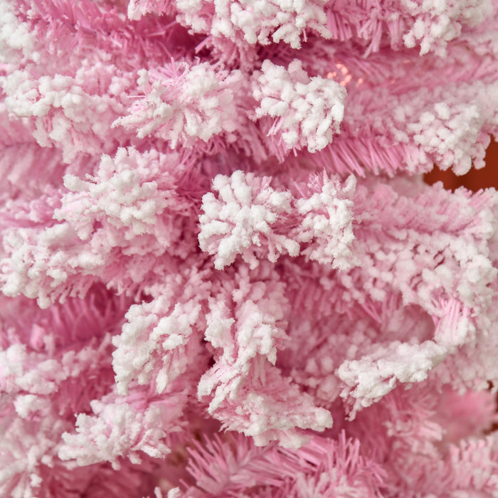 Homcom Snow Flocked Pencil Artificial Christmas Tree With Steel Base Pink