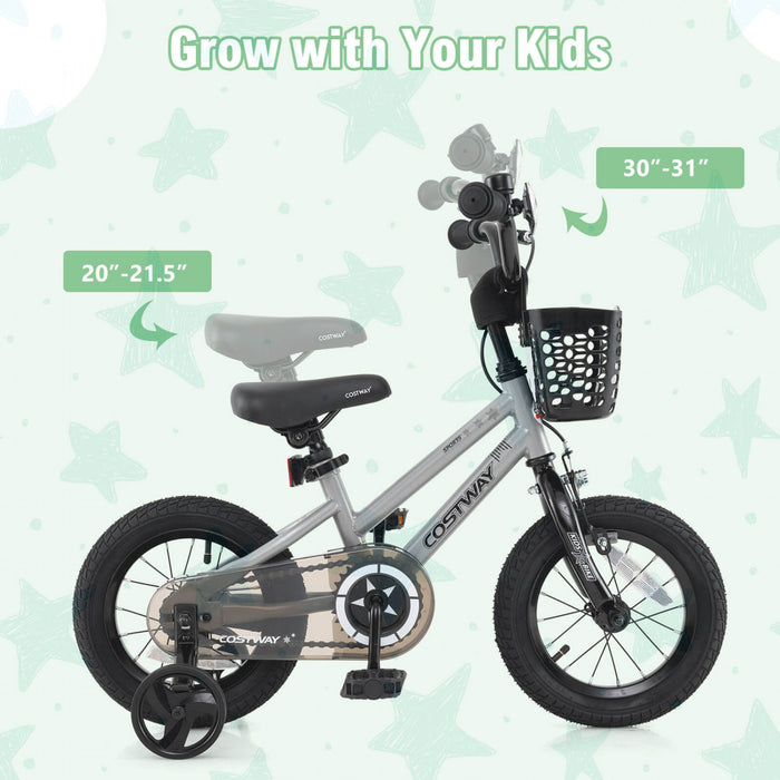 Costway 14\" Kid's Bike With Training Wheels Adjustable Handlebar & Seat Handbrake Silver