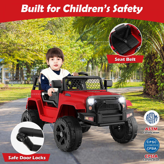 Costway 12v Kids Ride On Truck Car Electric Vehicle Remote With Music & Light Red