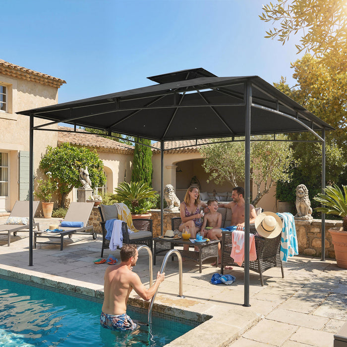 Outsunny 10' x 10' Gazebo, Soft Top Garden Gazebo w/ 2-Tier Roof, Dark Grey