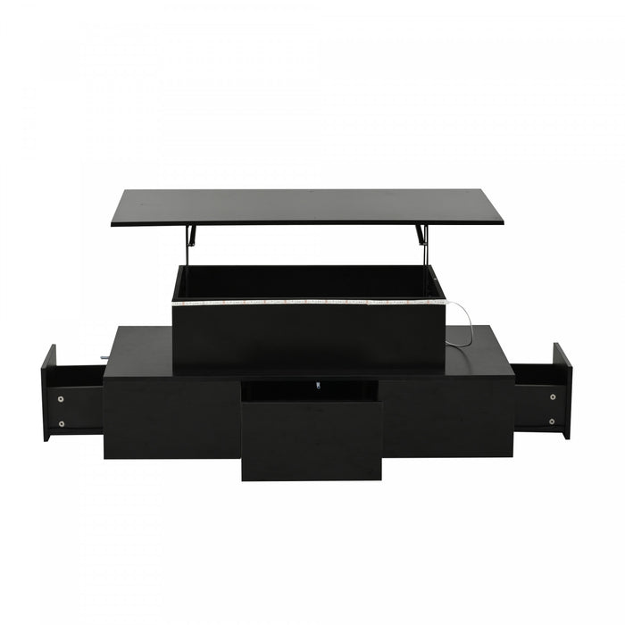 Daniel Lift-Top Coffee Table with LED Lighting and 4 Drawers,Black