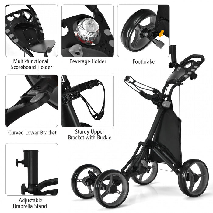 Goplus Folding 4 Wheels Golf Push Cart W/bag Scoreboard Adjustable Handle Gray