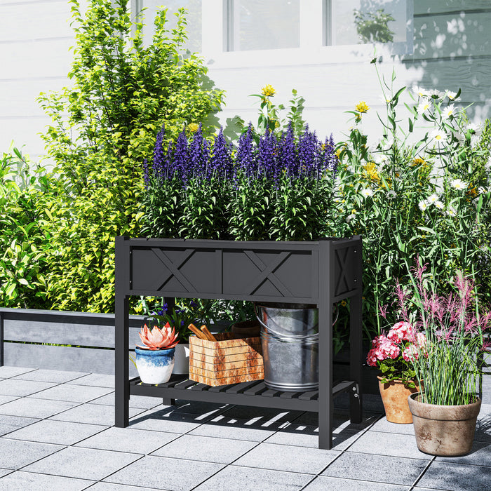 Outsunny Wooden Raised Planter Box, Flower Bed, 34\" X 18\" X 30\", Black
