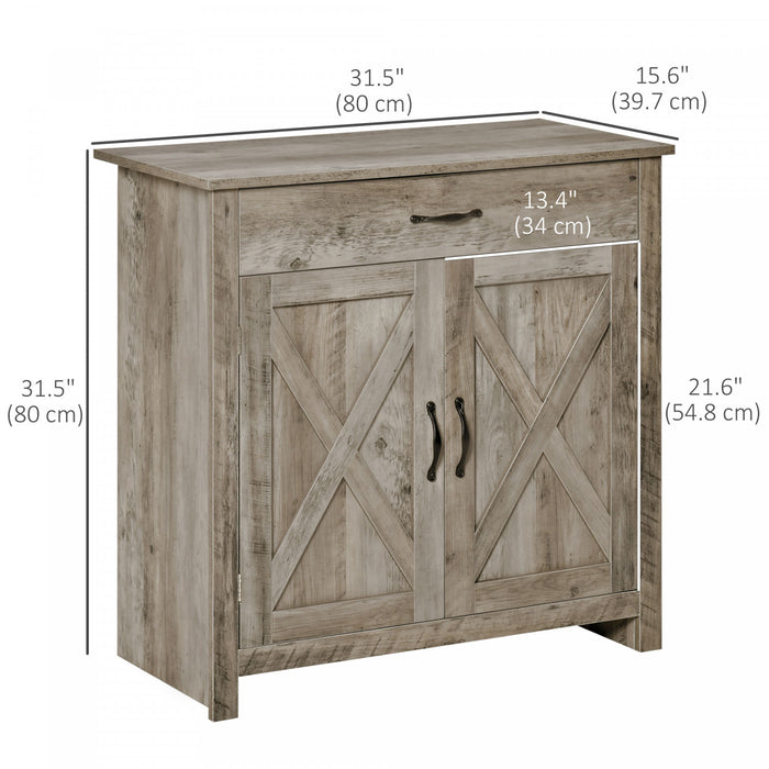 HOMCOM Farmhouse Sideboard, Buffet Cabinet with Barn Door, Ash Grey