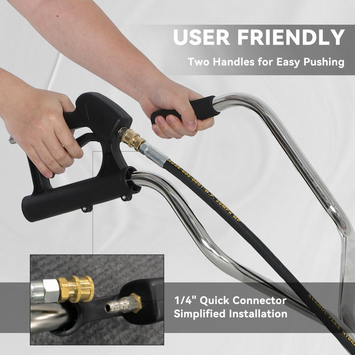 Outsunny 18\" Pressure Washer Surface Cleaner with 3600 PSI, 4 Wheels, 2 Handles, Stainless Steel Power Washer Surface Cleaner with 1/4\" Quick Connect, Silver
