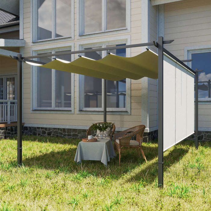 Outsunny 10' X 12' Retractable Pergola Canopy With Roller Shade, Beige