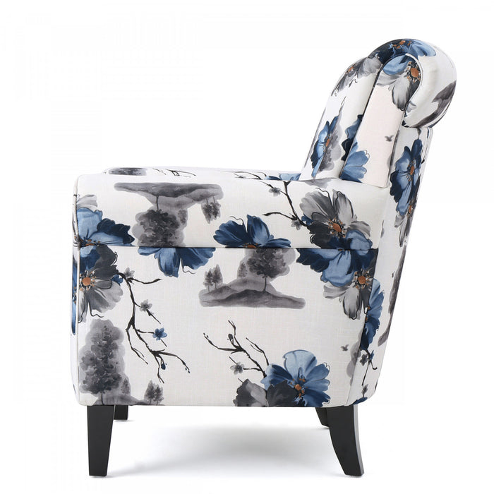 Pansy Floral Fabric Upholstered Accent Chair With Flared Arms And Wooden Legs,flower