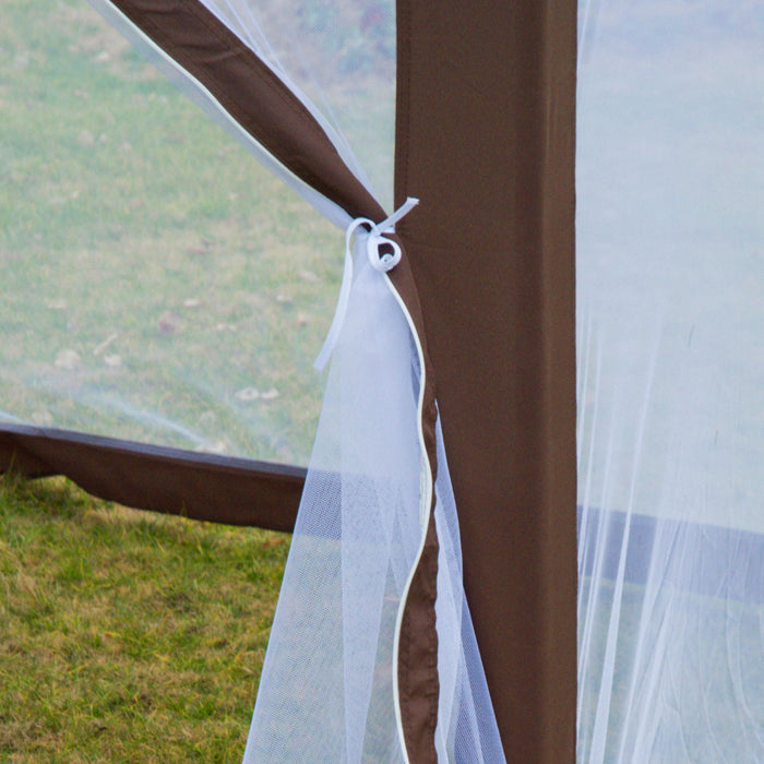 Outsunny 13' X 11' Hexagonal Party Tent With Nettings Brown