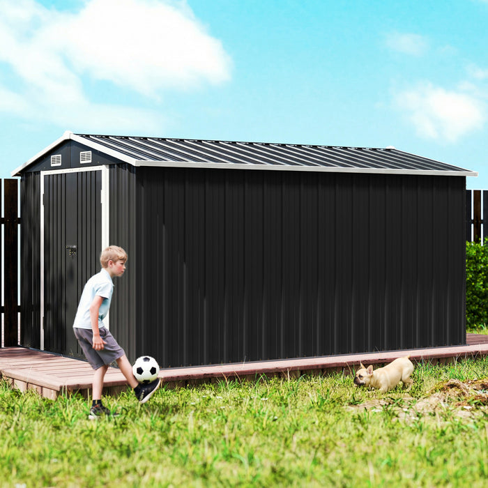 Outsunny 12' x 8' Metal Shed, Heavy Duty Outdoor Storage Shed, Dark Grey