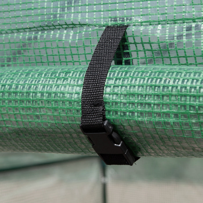 Outsunny 84\"x 56\" X 77\" Walk-in Greenhouse 2-tier Flower Rack Outdoor Plant Garden Pe Cover Steel Frame With Roll Up Door, Green