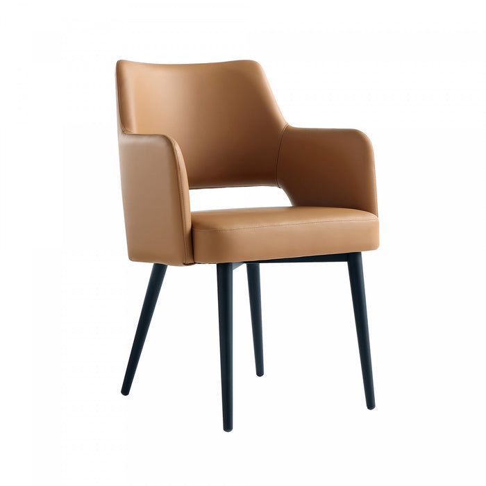 Tremont Modern Metal Vegan Leather Armchair in Saddle