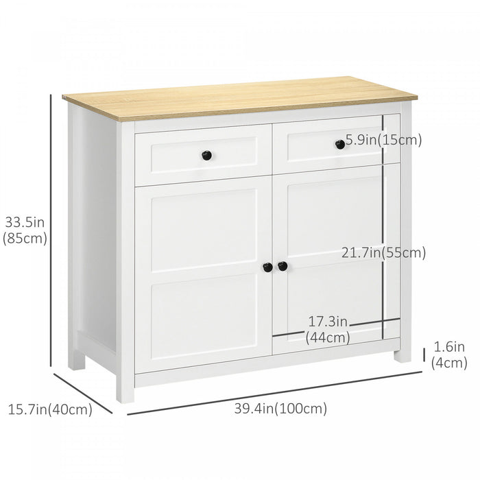 HOMCOM Sideboard Kitchen Storage Cabinet with Drawer Adjustable Shelf White