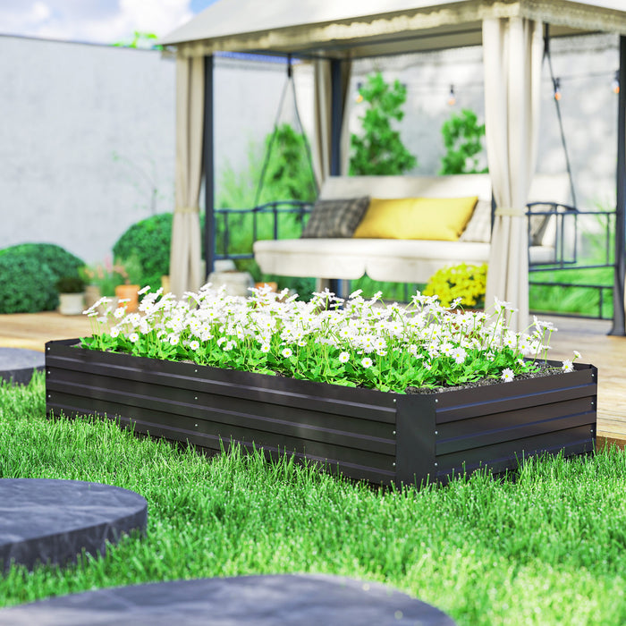 Outsunny Raised Garden Bed with 2 Trellis Tomato Cages, Black