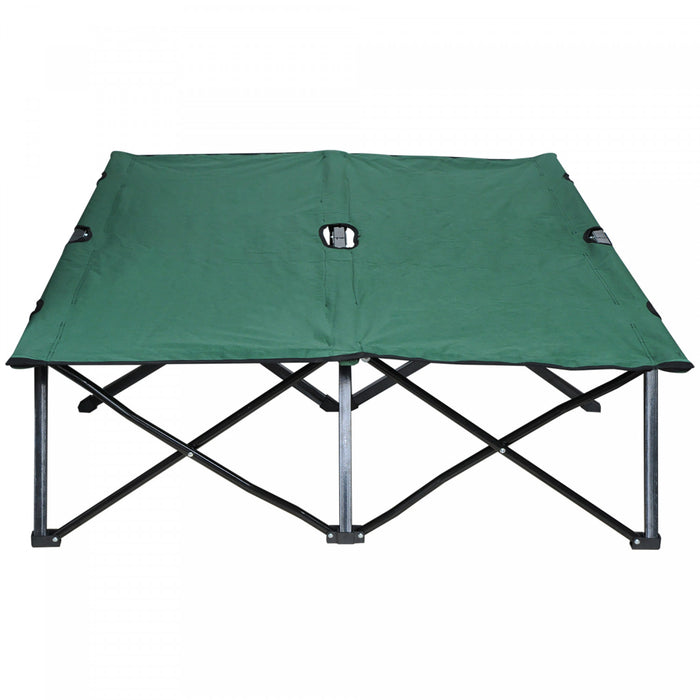 Outsunny 76\" Two Person Folding Camping Cot With Carrying Bag, Green