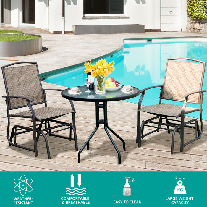 Costway 3PCS Patio Bistro Furniture Set Rocking Glider Chair Glass Table W/Umbrella Hole