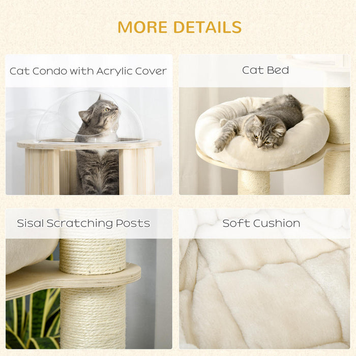 Pawhut 55\" Cat Tree, Wood Cat Tower For Indoor Cats With Scratching Post, Condo Bed, Natural